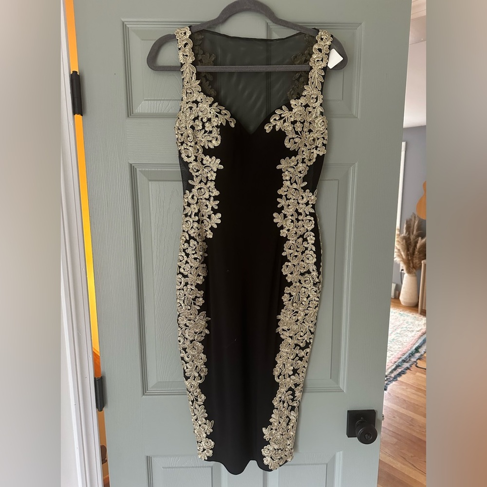Vintage Midi Formal Dress Black and Gold
